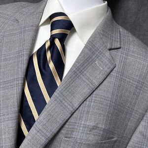Joseph Feiss Gold Sport Coat 48R Classic Gray Plaid Wool Blazer Jacket Classic